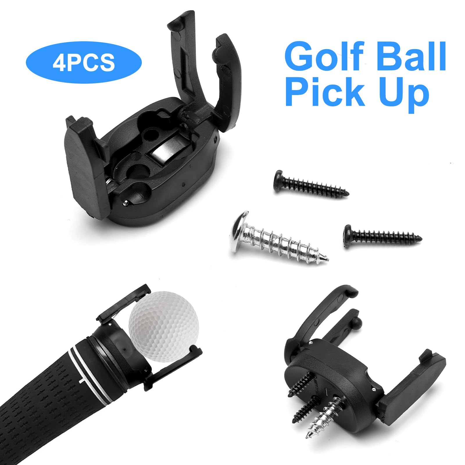 HENGBIRD 4 Pezzi Raccoglitore di Palline da Golf, Mini Raccoglitore di Putter con 12 Viti, Accessorio Pieghevole per Il Recupero delle Palline da Golf, Raccoglitore di Palline da Golf Nero per Putter