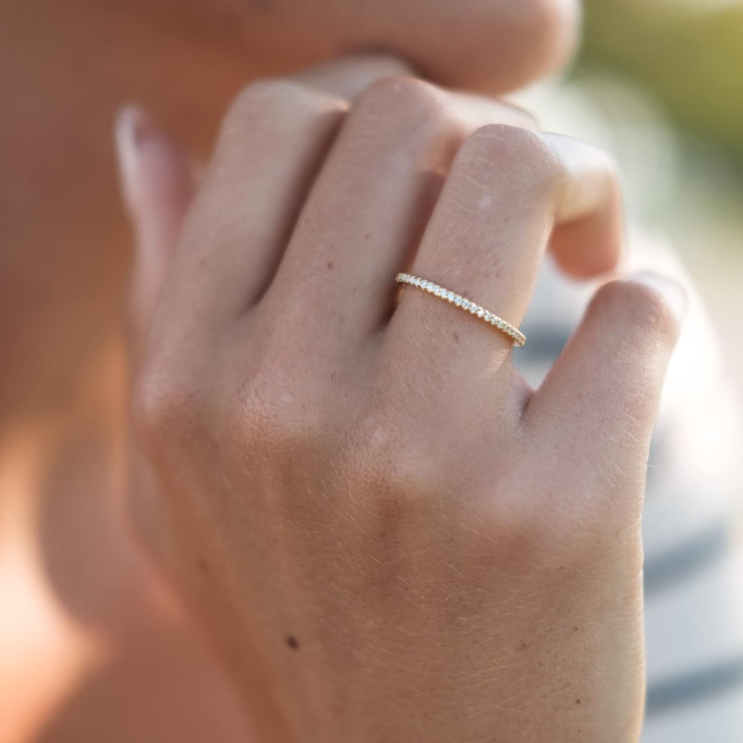 18K Gold Plated Sterling Silver Full Eternity Band | Cubic Zirconia Paved Wedding Band | Thin CZ Stacking Ring - Image 2