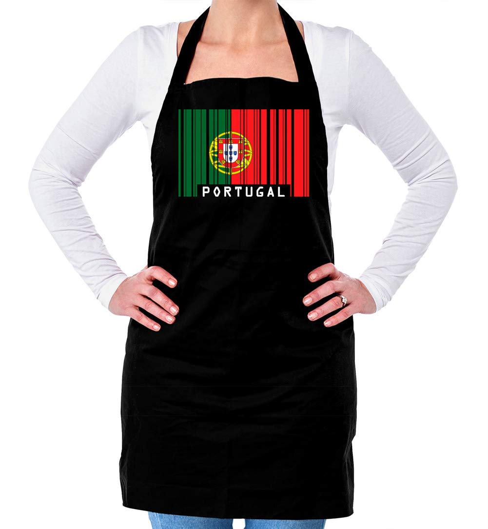 Dressdown Portugal Barcode Style Flag - Unisex Adult Kitchen/BBQ Apron - Black - One Size