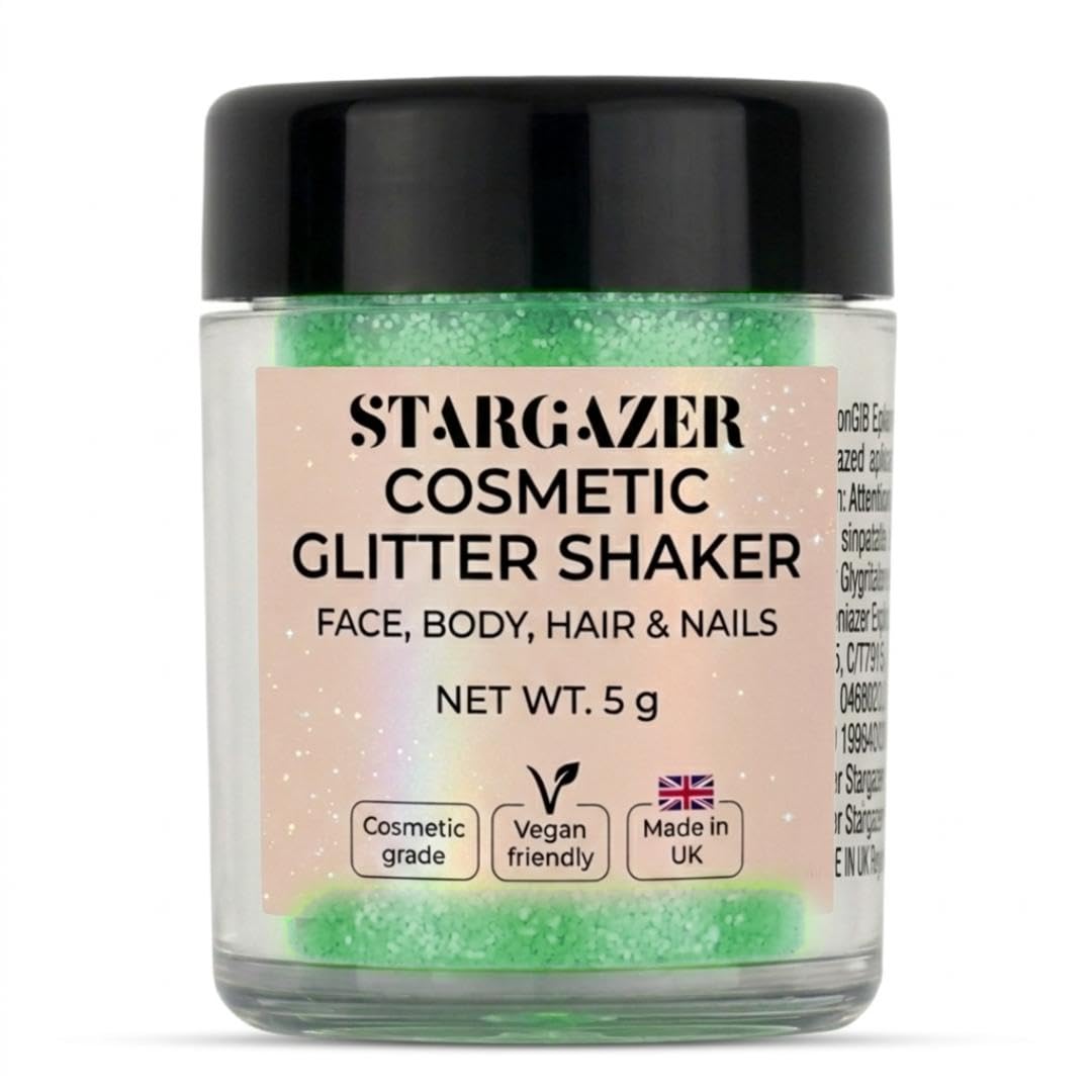 Stargazer Chunky Body Glitter Shaker UV Green | Face Body Eyes Hair & Nails Sparkle | UV Reactive Festival Makeup | Cruelty-Free Cosmetic