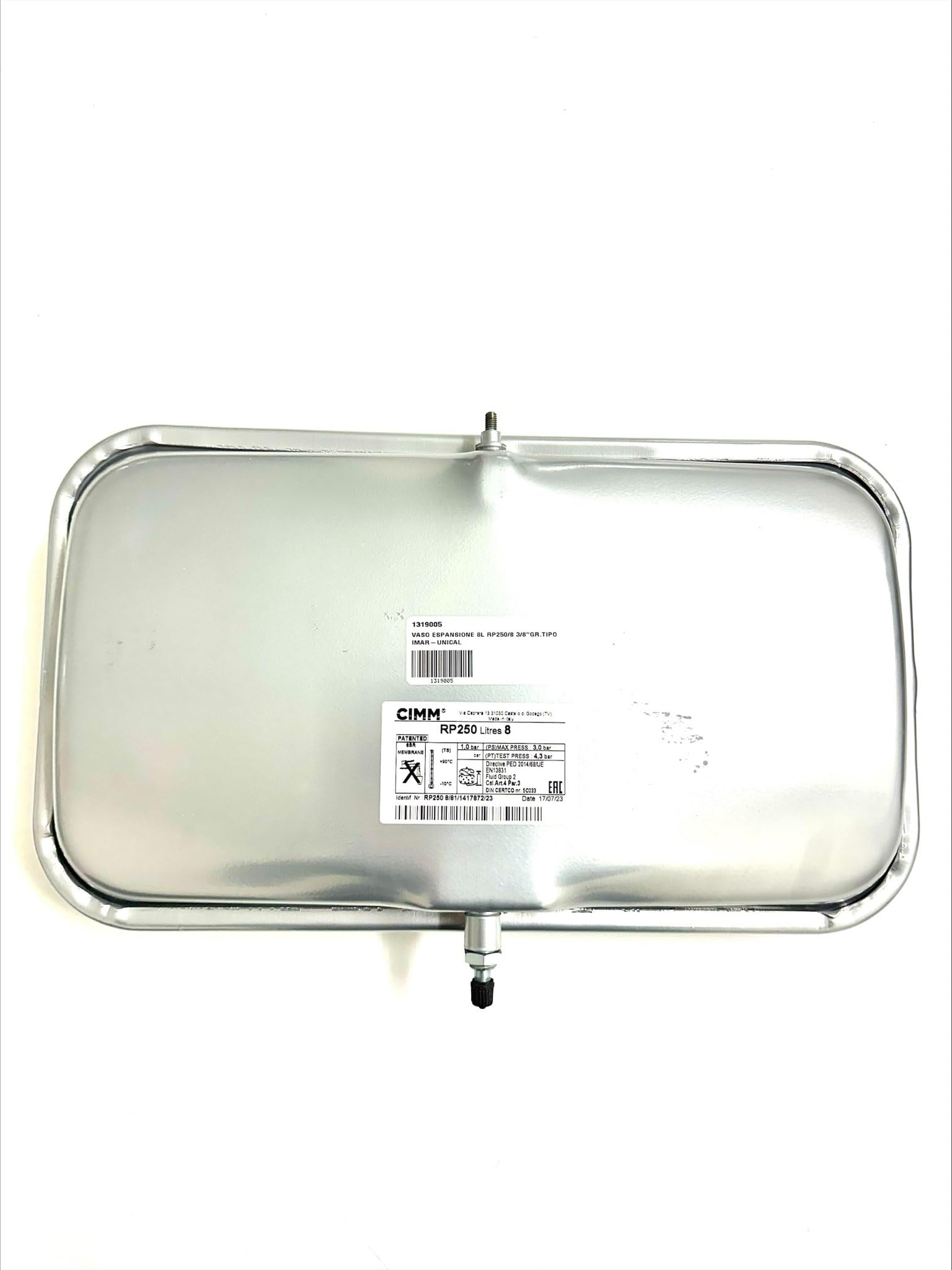 Vaso d'Espansione Rettangolare Piatto 8 Litri RP250/8 3/8" x 18 Attacco M6 per Caldaie Gruppo Imar e Unical