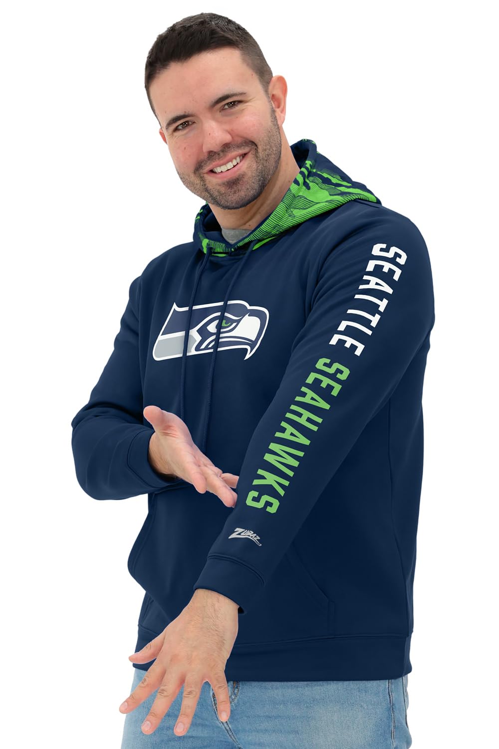 Zubaz NFL Football Men's Solid Team Hoodie with Camo Lined Hood and Sleeve Graphic — view 16