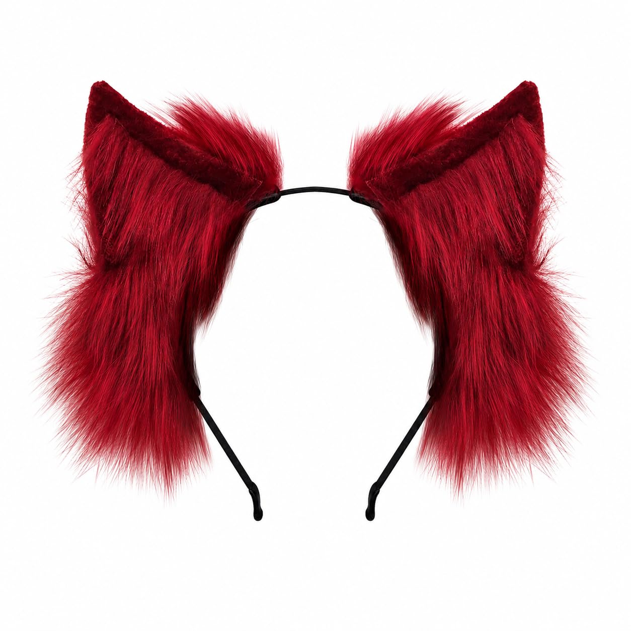 Animal Ears Headband for Women, Cat Wolf Fox Dog Ears, Faux Fur Cosplay Headband, Adjustable Bendable Cute Costume Accessory for Party Halloween Festival (Red)