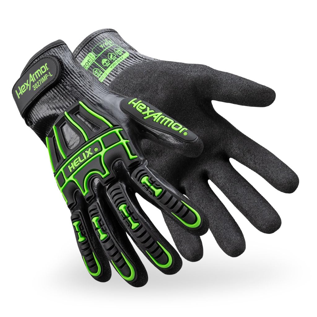 HexArmor Helix 3027IMP Liquid-Resistant Impact Gloves – ANSI A7 Cut Protection, IR-X® Impact Exoskeleton, 21-Gauge Dexterity, Full Nitrile Coating,