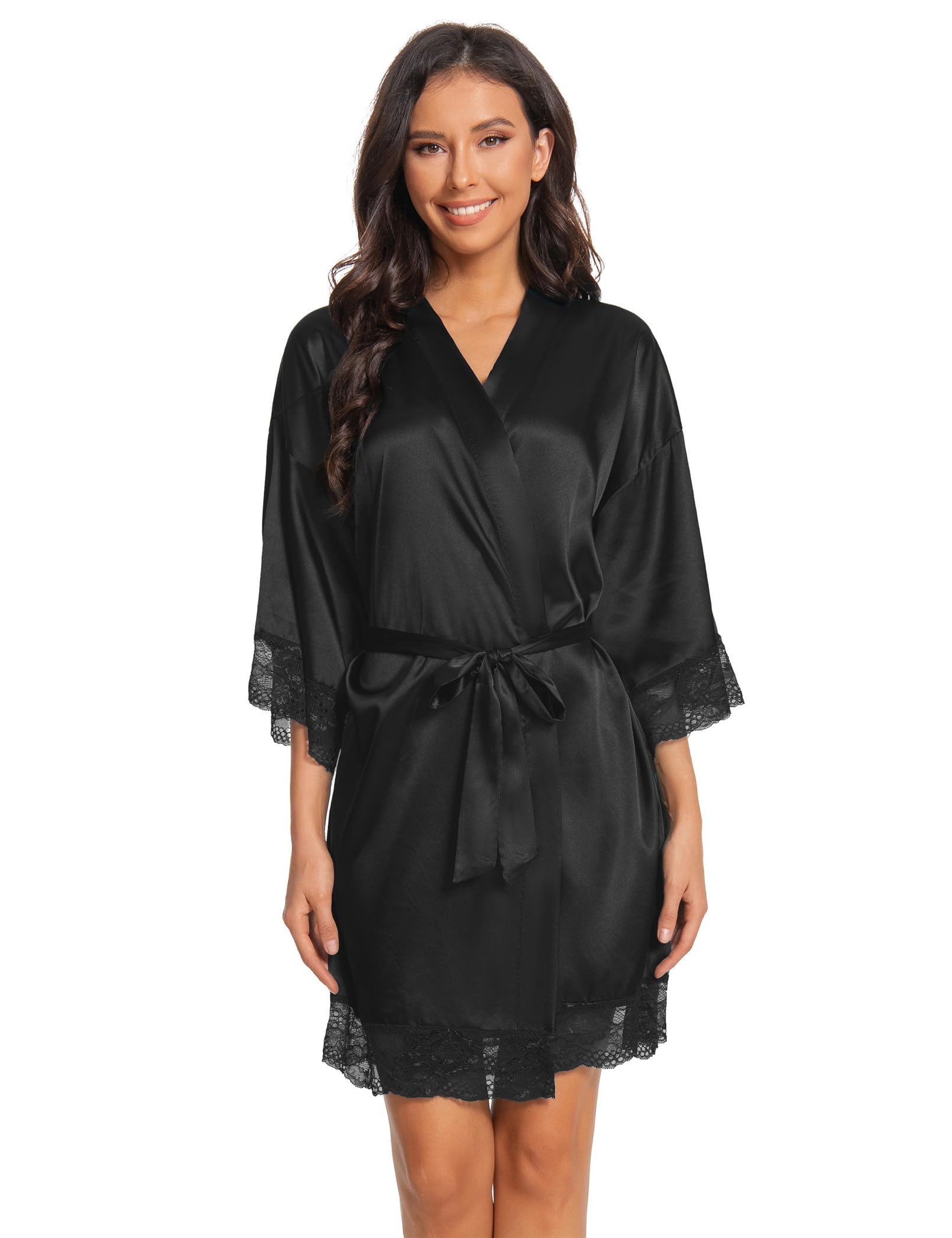 Womens Satin Robe Silk Robe Lace Bridal Robes for Bride Bridesmaid Robes Silky Bathrobe Getting Ready Sleepwear