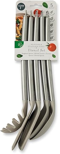 Miniatura 2 de Core Kitchen Juego de utensilios de cocina de silicona y acero inoxidable de 5 piezas, resistentes al calor, sin BPA, piedra lunar
