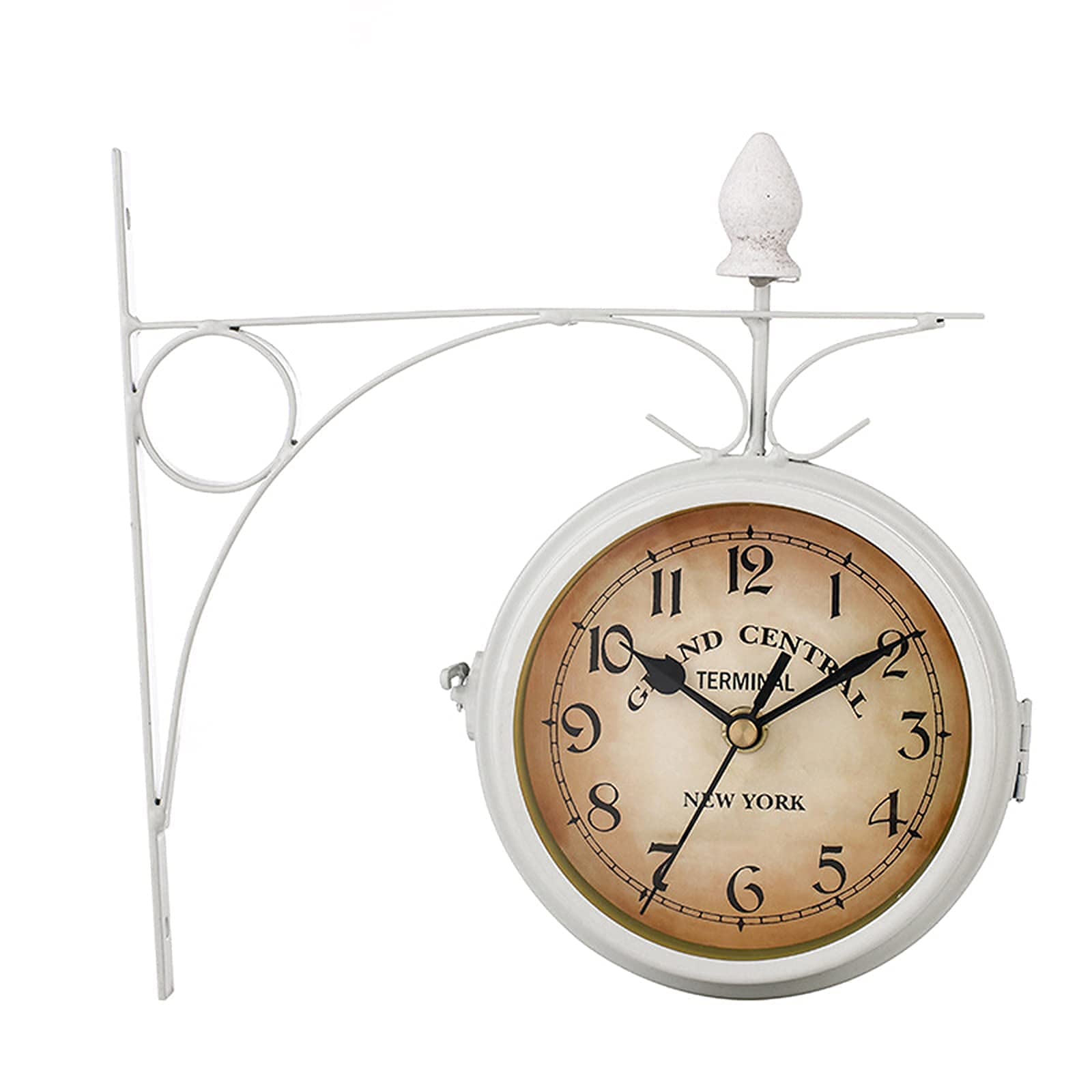 MYUYEE Weatherproof Double Sided Wall Clock Outdoor Retro Clock with Waterproof Crystal Glass Mirror Rotated 360 Degree Station Clock for Garden Decor Wall Clock Outdoor,White