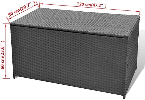 Miniatura 6 de Caja de almacenamiento al aire libre, caja grande de cubierta de ratán negro topo para patio, caja de almacenamiento de jardín, contenedor de pecho