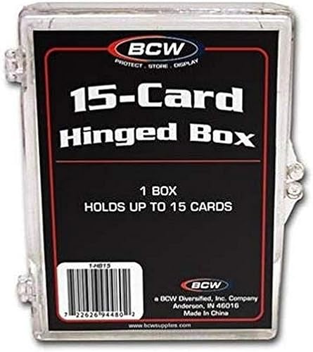 BCW Caja de tarjetas coleccionables con bisagras, 15 unidades (paquete de 1), caja de almacenamiento de tarjetas de plástico transparente, estuche
