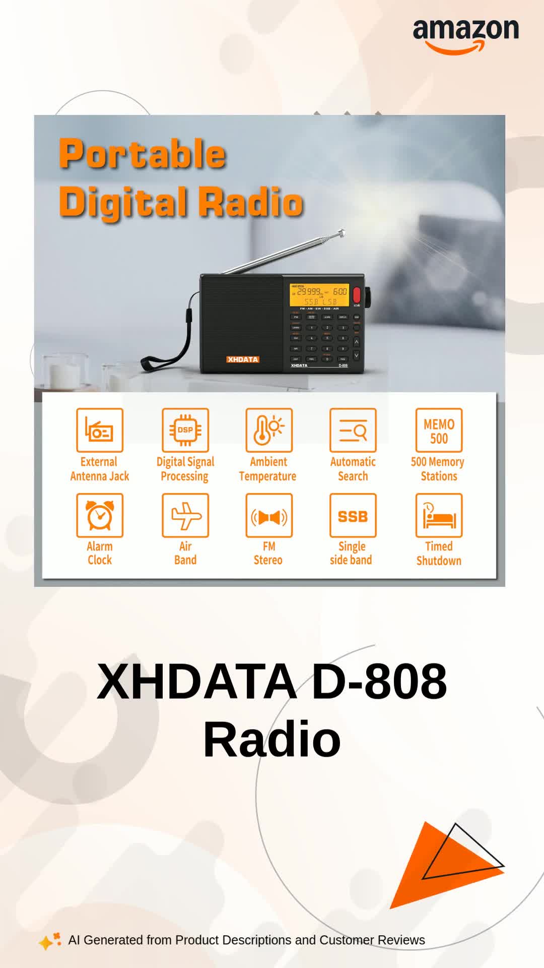 XHDATA D-808 Portable FM Radio for Home SW/MW/LW SSB RDS Air Multi