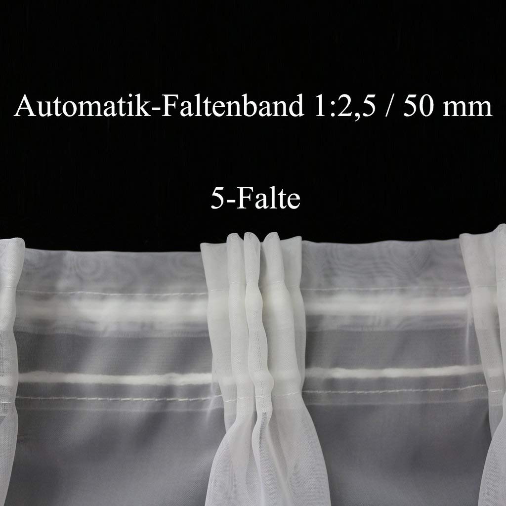Fertiggardine nach Maß Voile Store weiß, maßgefertigt, halbtransparent mit 5er-FALTENBAND. Größe wählbar (Höhe 80-295 cm, Breite 200-1200 cm), Variante 195 x 750 cm (Höhe x Breite)