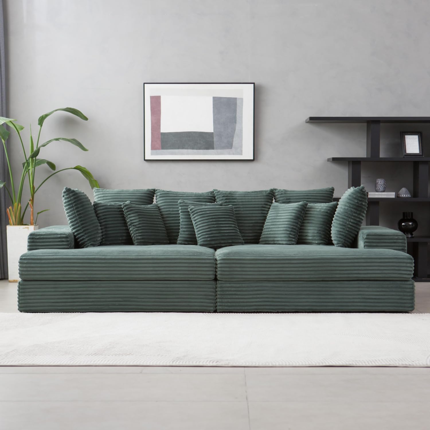 CONCEPTO FÁBRICA | Sofá Cardiff 4 plazas Pan Verde | Módulos simétricos | Cojines Desenfundables | Asiento profundo y confort Mediados de granja | Diseño Chic e Casual | Estructura de madera maciza
