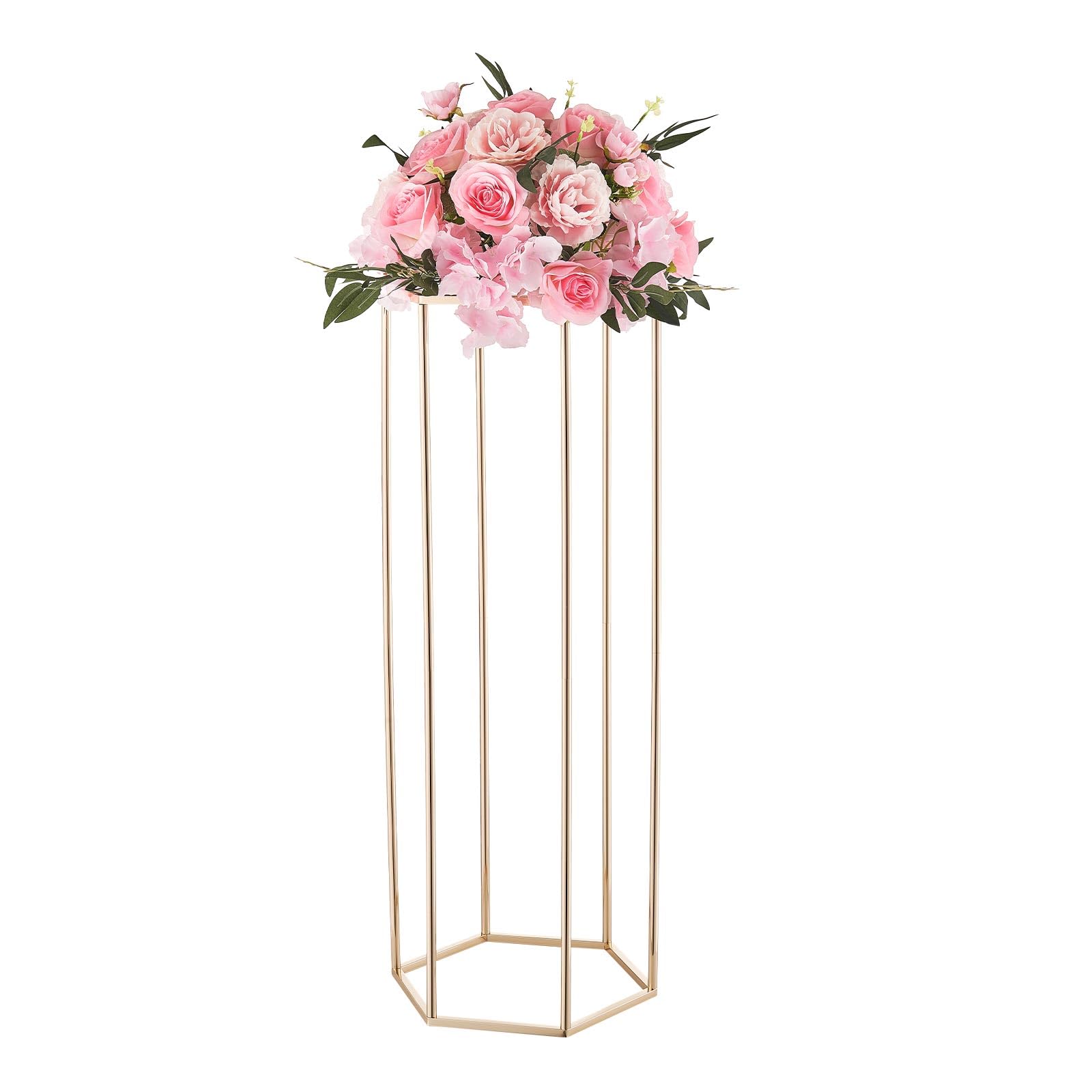 VEVOR Portafiori da Matrimonio 10 Pezzi da 80 cm, Cubico Esagonale con Laminato Acrilico, Espositore Floreale Cubico Cilindrico per Matrimoni, Feste, Compleanni, Casa, Centrotavola Oro Francese