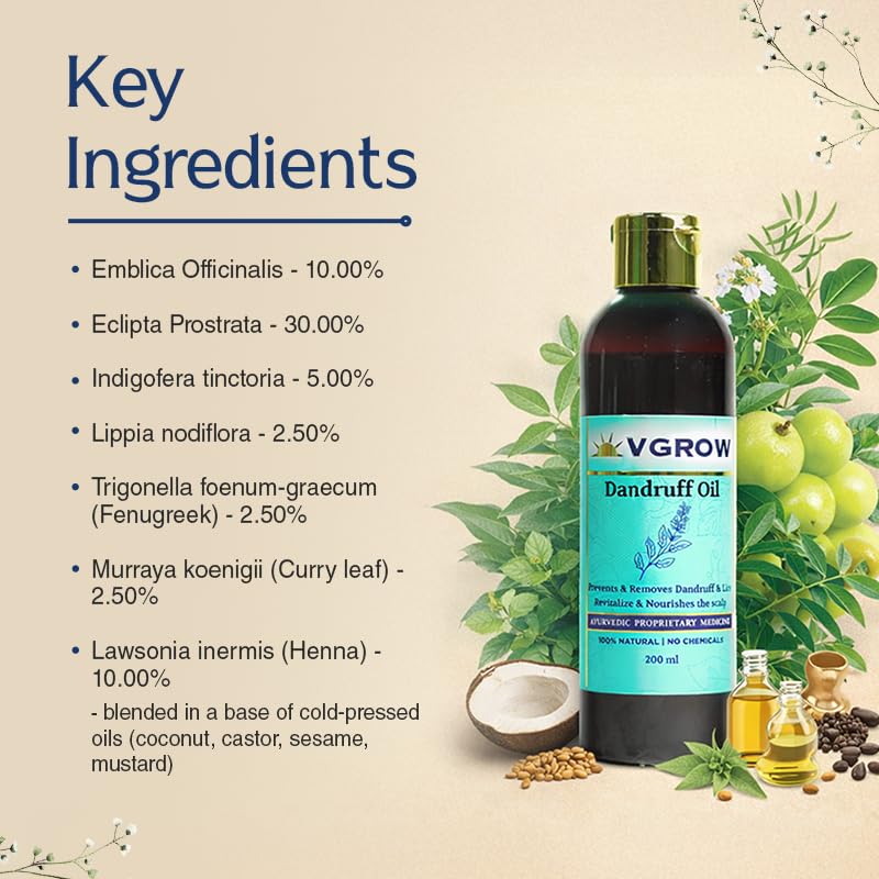Image of VGROW Natural Dandruff Oil, Ayurvedic Hair Treatment, 100 ml