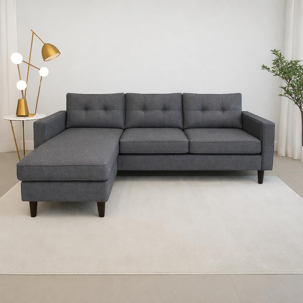 MUEBLIX.COM - Sofa 3 Plazas Chaiselongue Duruelo, Chaiselonge Intercambiable, Asientos y Respaldo Acolchados, Sofa con Estructura de Madera y Aglomerado, Sofas de Salón Modernos, Color Gris