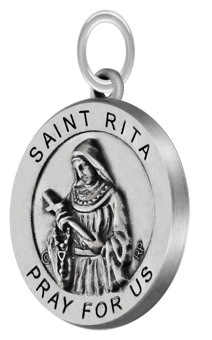 US JewelsLadies 925 Sterling Silver Saint Rita Medal Pendant, 18.5mm