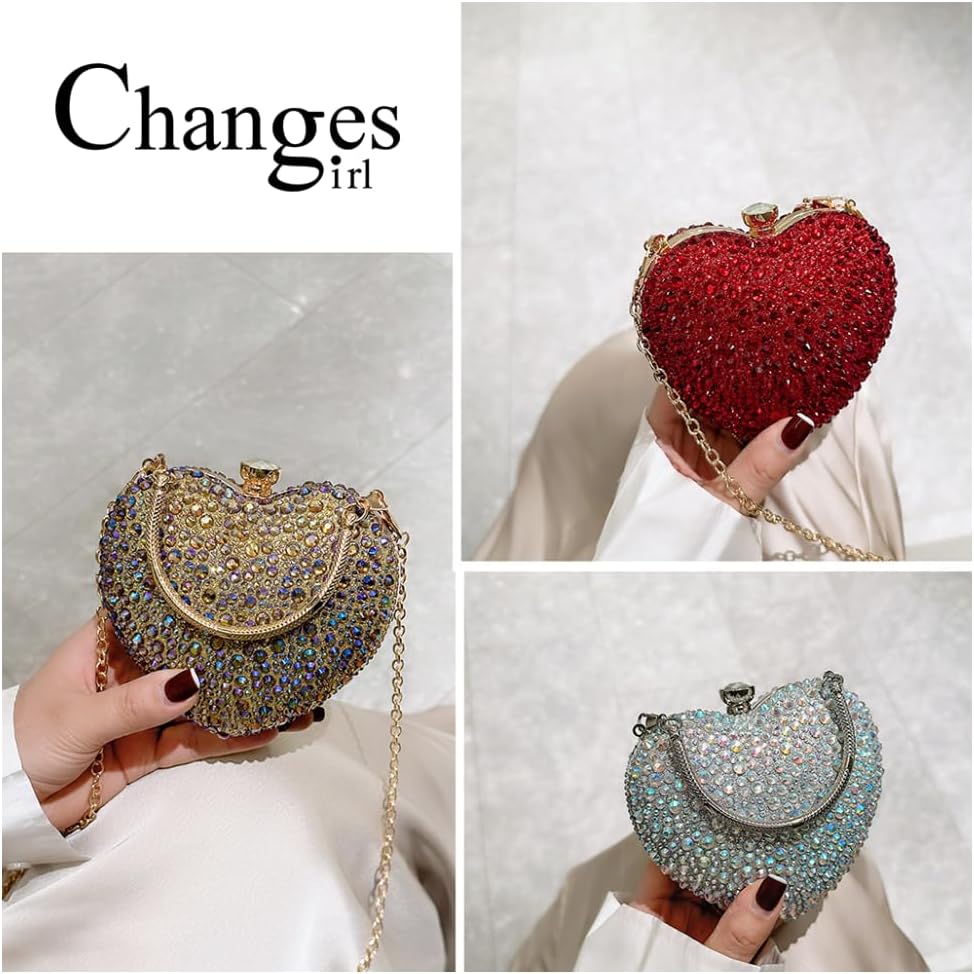 Heart Shaped Acrylic Clutch Purses Mini Purse Sparkling Rhinestone Handbag Clutch - Image 7
