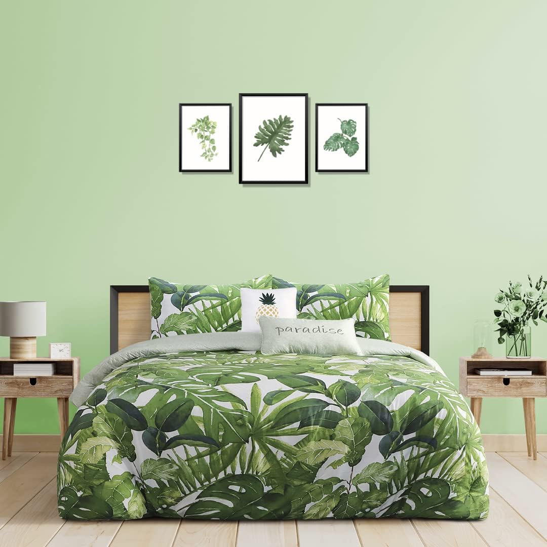 EnvioHome Printed Queen Comforter Set (Queen, Green), Soft and