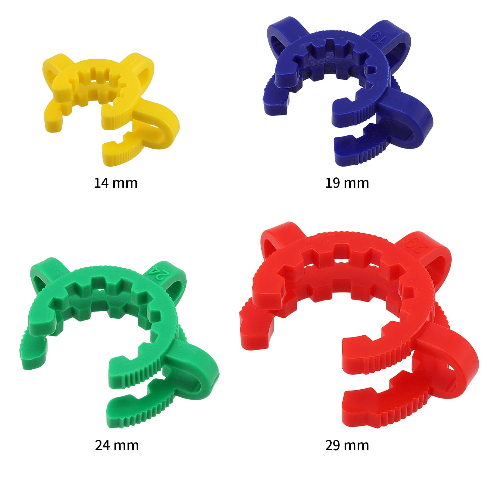 JEUIHAU 32 clips de plástico para juntas cónicas estándar, 14 mm, 19 mm, 24 mm, 29 mm, 4 tamaños y 4 colores