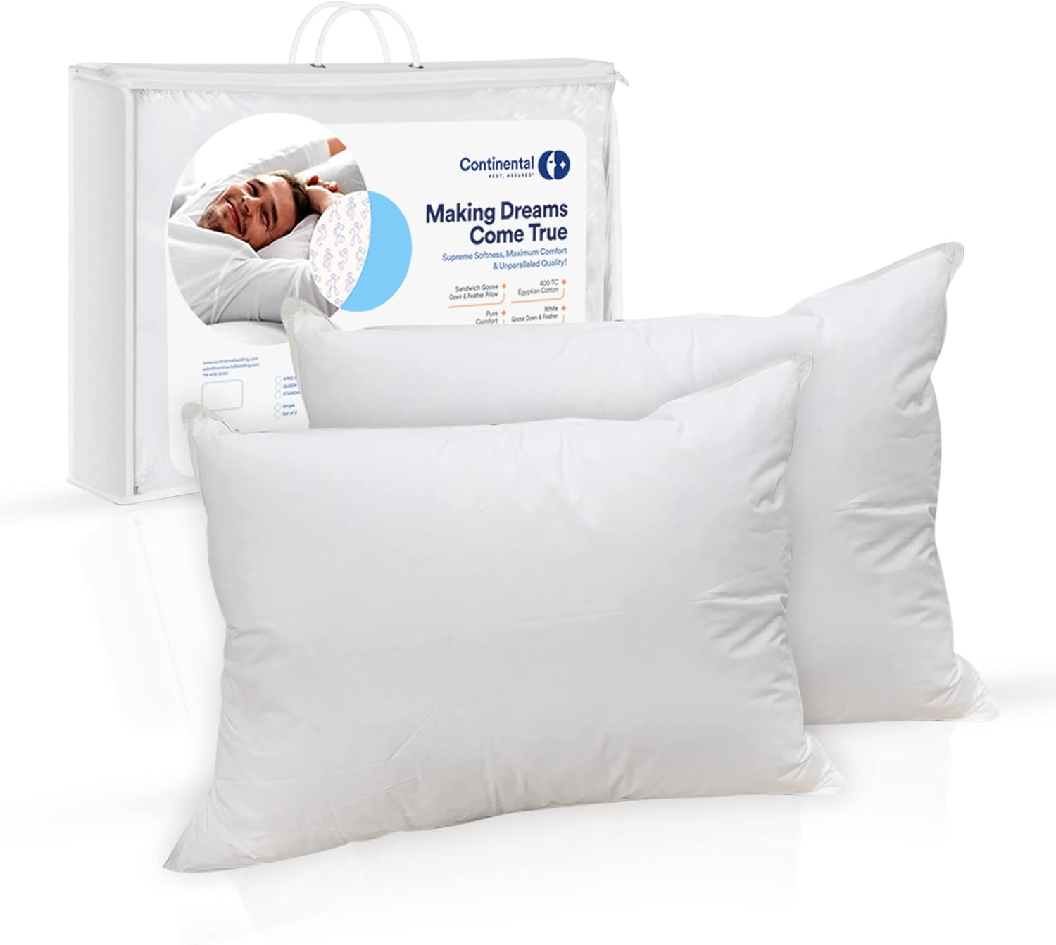 Continental Bedding Goose Feather & Down Pillows, Thick