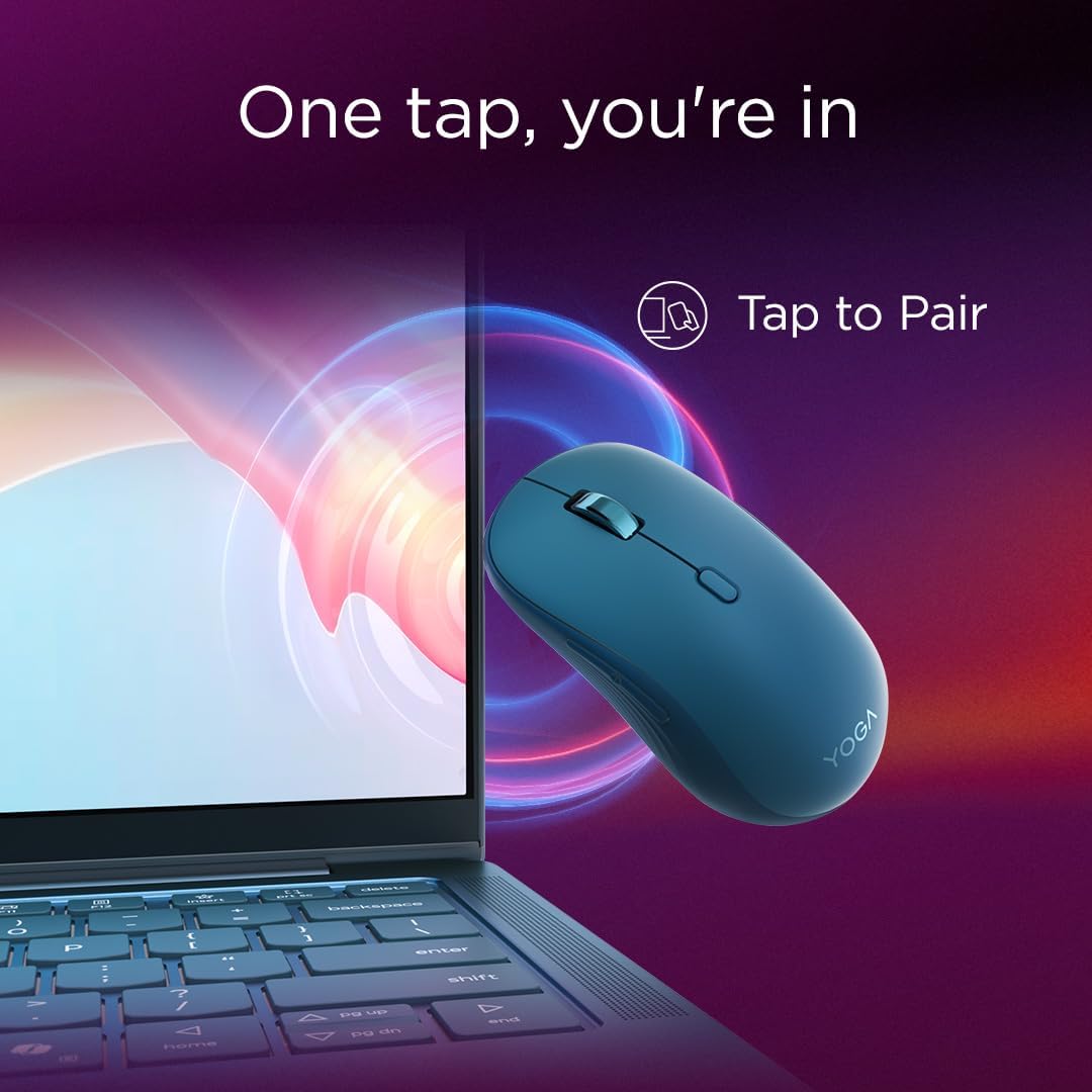 Lenovo Yoga - Bluetooth Quiet Mouse (Wireless, Ergonomic, Ambidextrous, Optical IR LED Sensor, 6 Buttons, Scroll Wheel, Bluetooth, Simultaneous Connection, 1 x AA Battery) - Teal