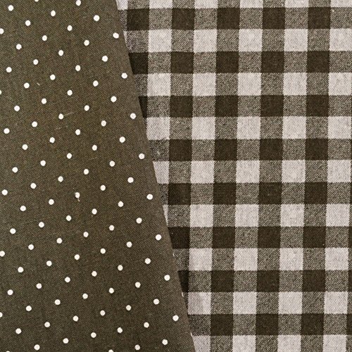 手芸のいとや 生地 綿麻リバーシブル布 ドット×チェック モスグリーン 生地幅-約108cm×1mカット 綿80%麻20% 手芸・ハンドメイド用品