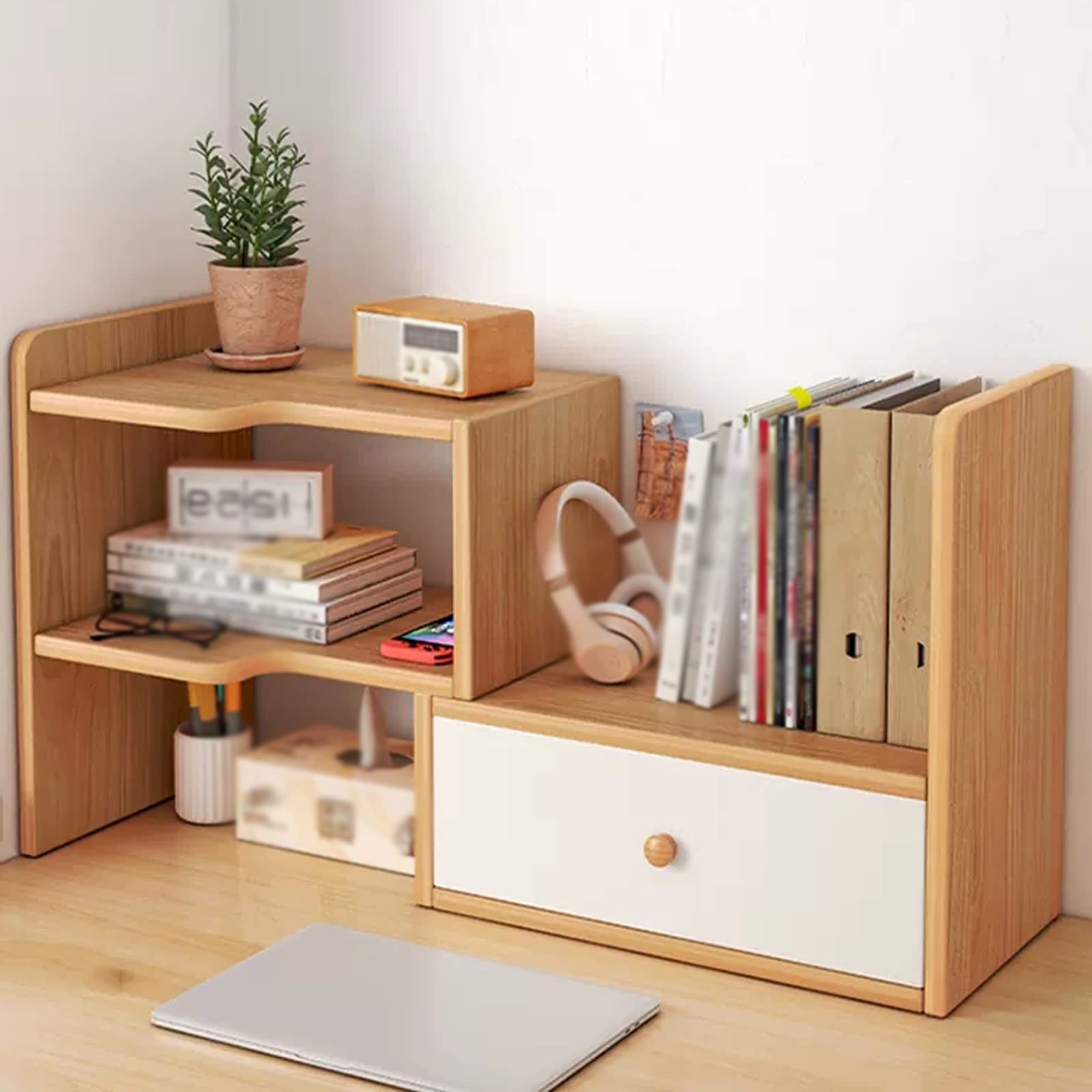 ブックシェルフ　 左　1/2 Amazon.com: Bookshelf Wooden Bookshelves 2 Layers Corner Wood