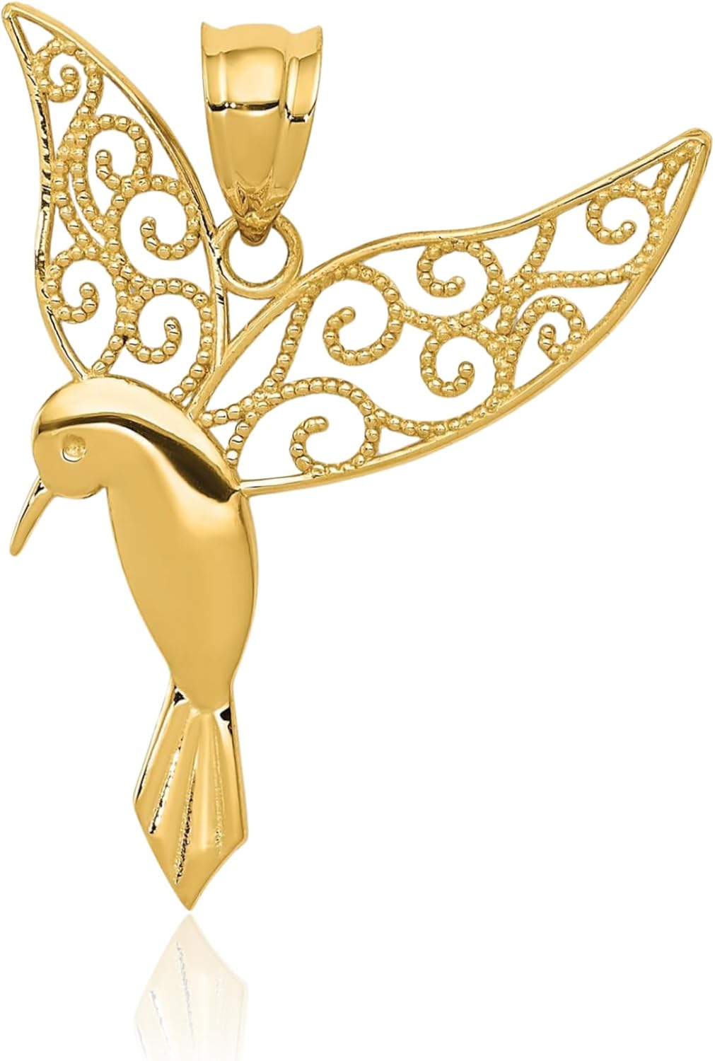IceCarats 14K Solid Yellow Gold Large Filigree Hummingbird Pendant Necklace 26mm 1 inch Polished for her