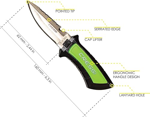 Miniatura 7 de Cressi Cuchillo de hoja corta para buceo y pesca submarina con funda de liberación rápida y soporte de manguera, Lima diseñado en Italia
