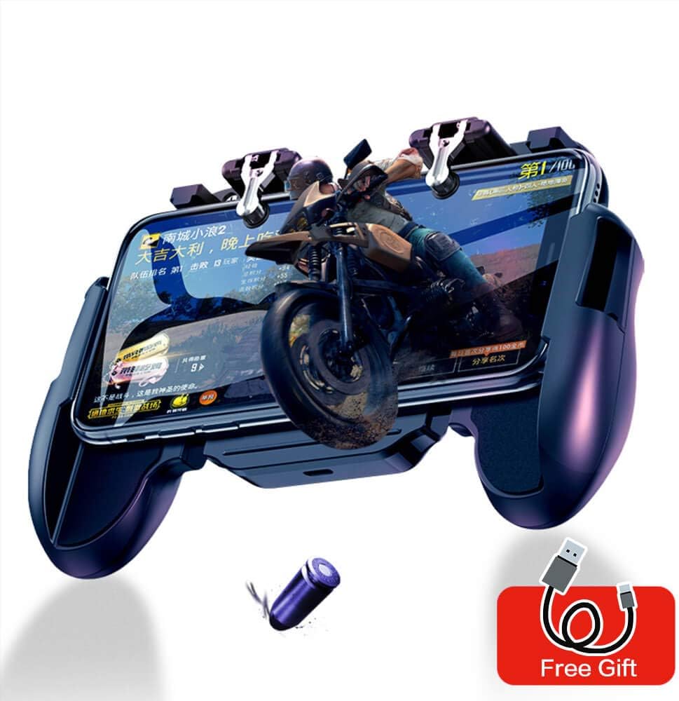 Mobile Game Controller with Radiator Fan Mobile Gaming Trigger for PUBG/Fortnite/Rules of Survival Gaming Grip and Gaming Joysticks for 4.5-6.5inch Android iOS Phone