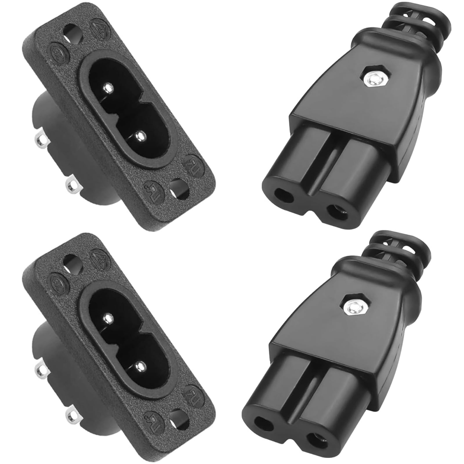 4 szt. IEC320 C8 C7 2-biegunowa wtyczka i gniazdo IEC moduł wlotowy moc złącze gniazdo proste 250 V AC 2,5 A wtyczka urządzenia gniazdko AC adapter montażowy śrubowy