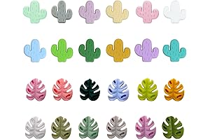 24PCS Cactus Silicone Beads Leaf Shaped Silicone Loose Spacer Beads