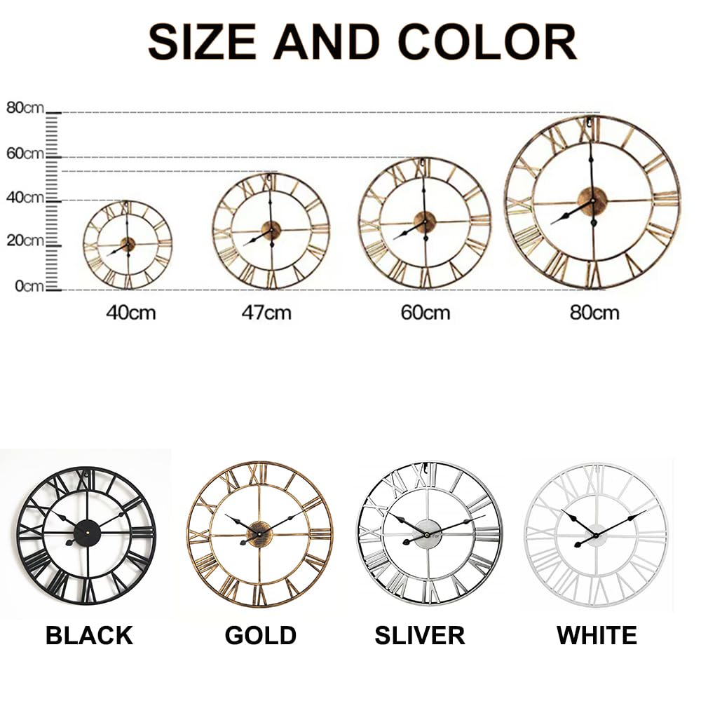 Horloge murale d'extérieur - Grand chiffres romains rétro - Étanche - Décoration extérieure - Horloge à quartz silencieux - Pour cuisine, terrasse, salle de bain, porche, piscine - Doré - 40,6 cm