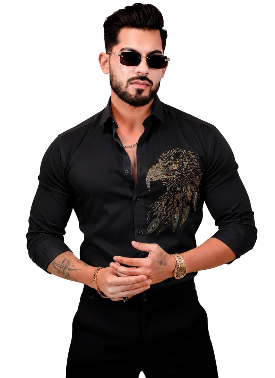 Premium Satin Shirt for Men l Luxury Designer Casual Long Sleeve Shirts l Eagle Pattern Shiny Stylish Shirt-image-38