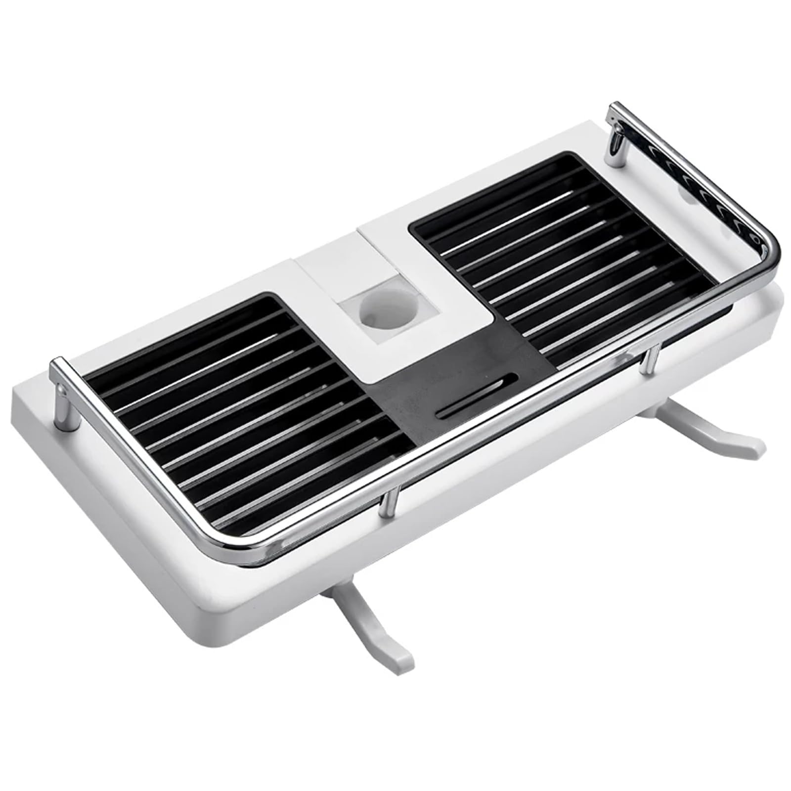JRUIA White And Chrome Shelf, Plastic Storage, Bathroom Shower Rod That Requires No Drilling, Hanging Bathroom Basket,A