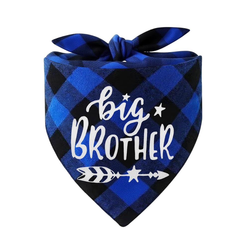 Sisadodo Plaid Dog Bandana for Dogs Big Brother Blue Plaid Scarf for Small Medium Dogs Pregency Announcement Gifts for Pet Owners Lovers Baby Announcement Pet Accessories for Photo Props
