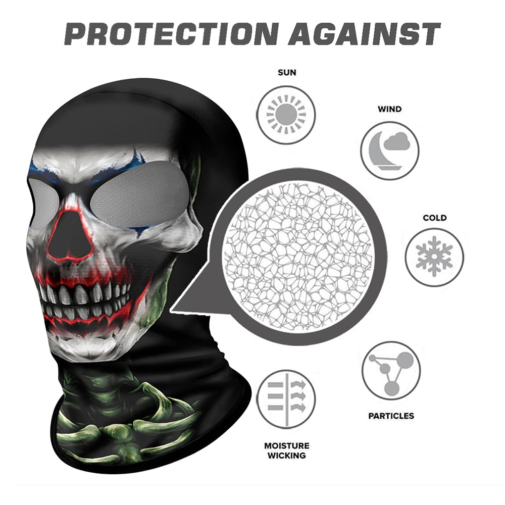Passamontagna a Due Fori 3D Teschio Unisex per Moto Sport Halloween Carnevale