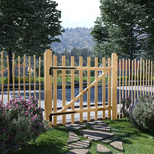 Teenpull Puerta de valla de una sola hoja de madera de avellana, 100 x 100 cm, robusta puerta de jardín con bisagras de metal y gancho de cabina para jardín, terraza, parcela, entrada, seguridad