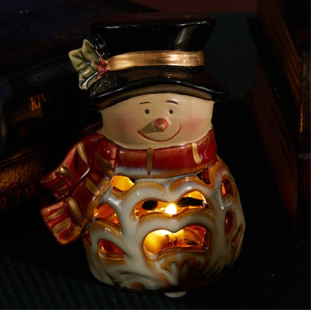 Latarnia Swiąteczna Latarnia W Kształcie Kuli Śnieżnej Świeci Bałwanek Ozdoba Świąteczna Stojąca Figurka Bałwana Tealight LED Dekoracyjne Latarnie Ze Swiecami (Color : B, Size : 12 * 8cm)