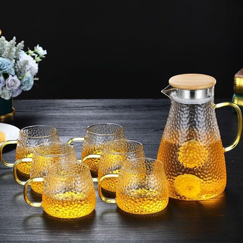Brocca Acqua Brocca d'acqua Set di brocca d'acqua in vetro Teiera resistente al calore for la casa Set di tazze da tè Bollitore freddo Brocca d'acqua con manico for bicchieri bollenti Caraffa Acqua (