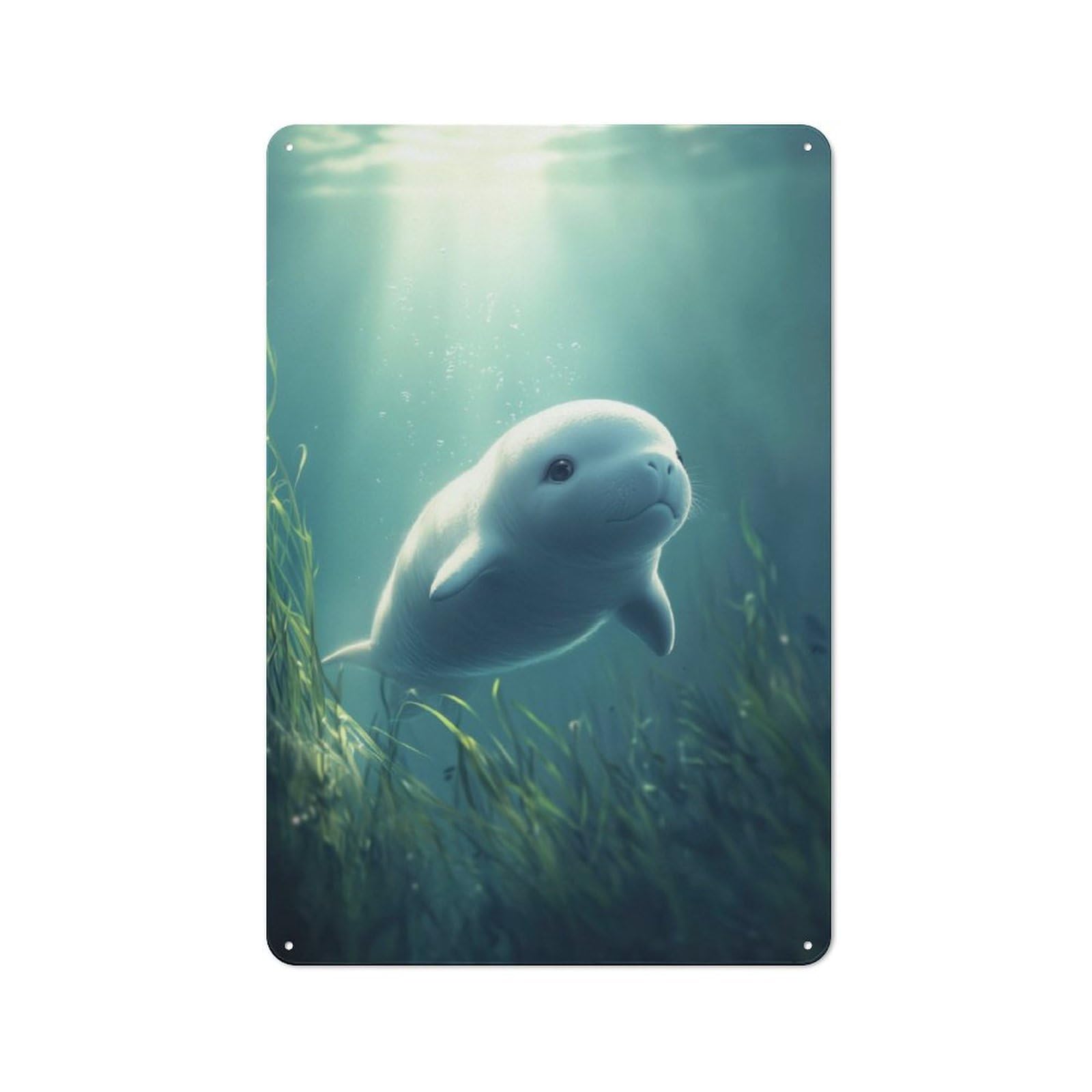 Junmoney Cute Baby Dugong Whale Retro Printed Metal Sign 30X20cm For Living Room Wall, Wall Decor For People Reorganising Living Room