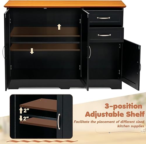 Miniatura 7 de LOKO Gabinete de buffet con almacenamiento, moderno gabinete de bar con 3 puertas, 2 cajones y estante ajustable, mesa de consola de armario de
