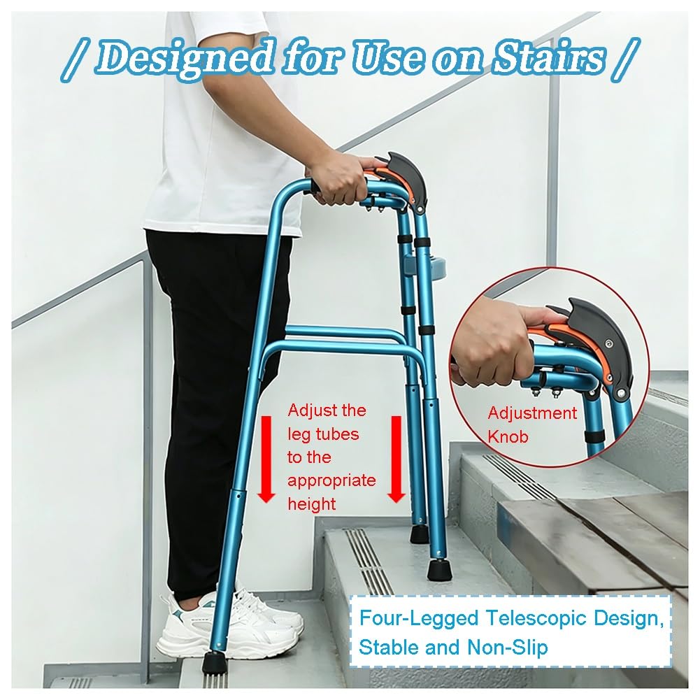exproyzk Deambulatore Regolabile per Salire Le Scale – Struttura Pieghevole in Alluminio, Supporta Fino A 300 Libbre, per Anziani, Disabili E Persone con Ridotta Mobilità