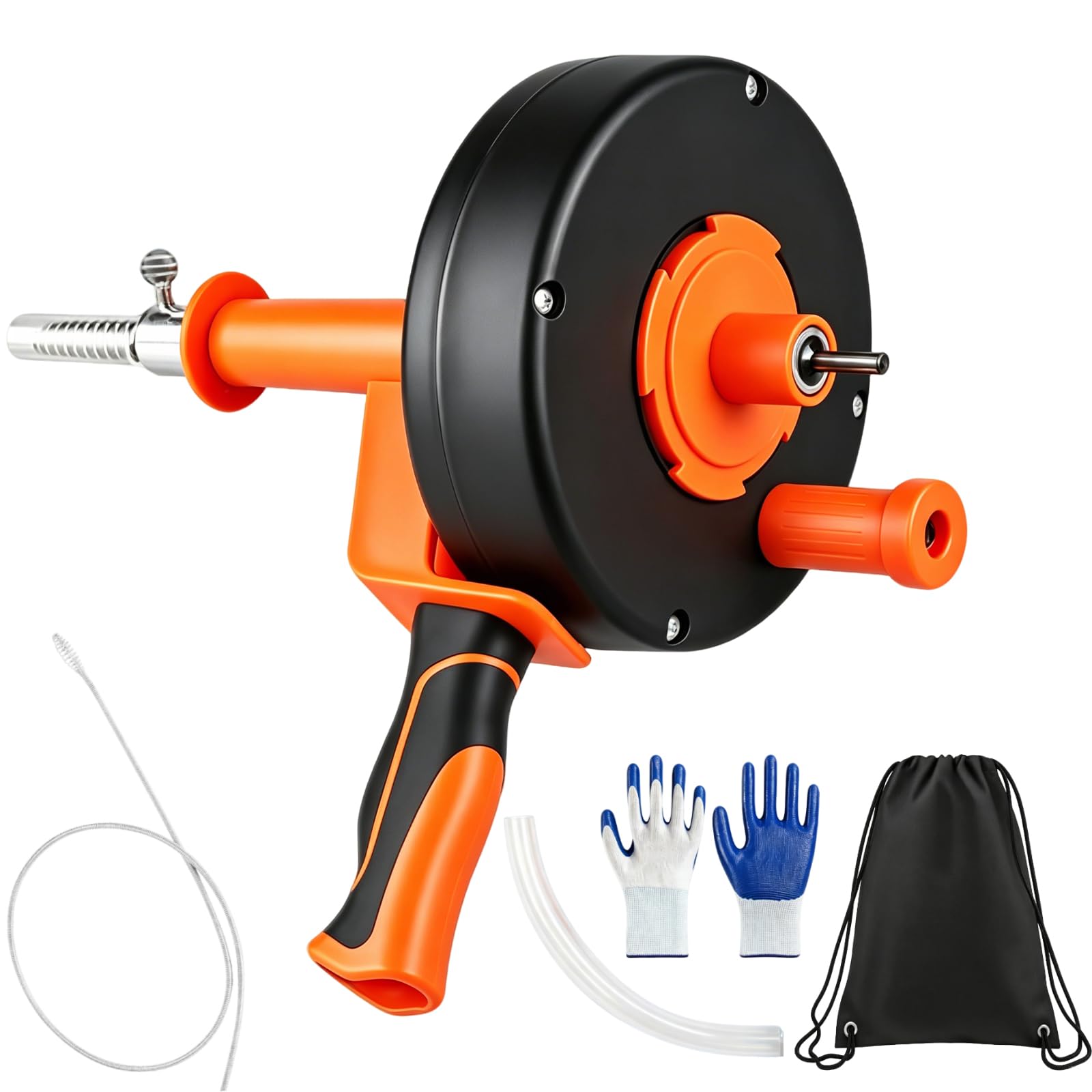 Drain Unblocker Tool, 33FT Drain Snake Auger for Deep Pipe Cleaning, Flexible Drain Snake Clog Remover with Gloves & Storage Bag, Plumbing Snake Tool for Sink Shower Kitchen Bathroom Outdoor Drain