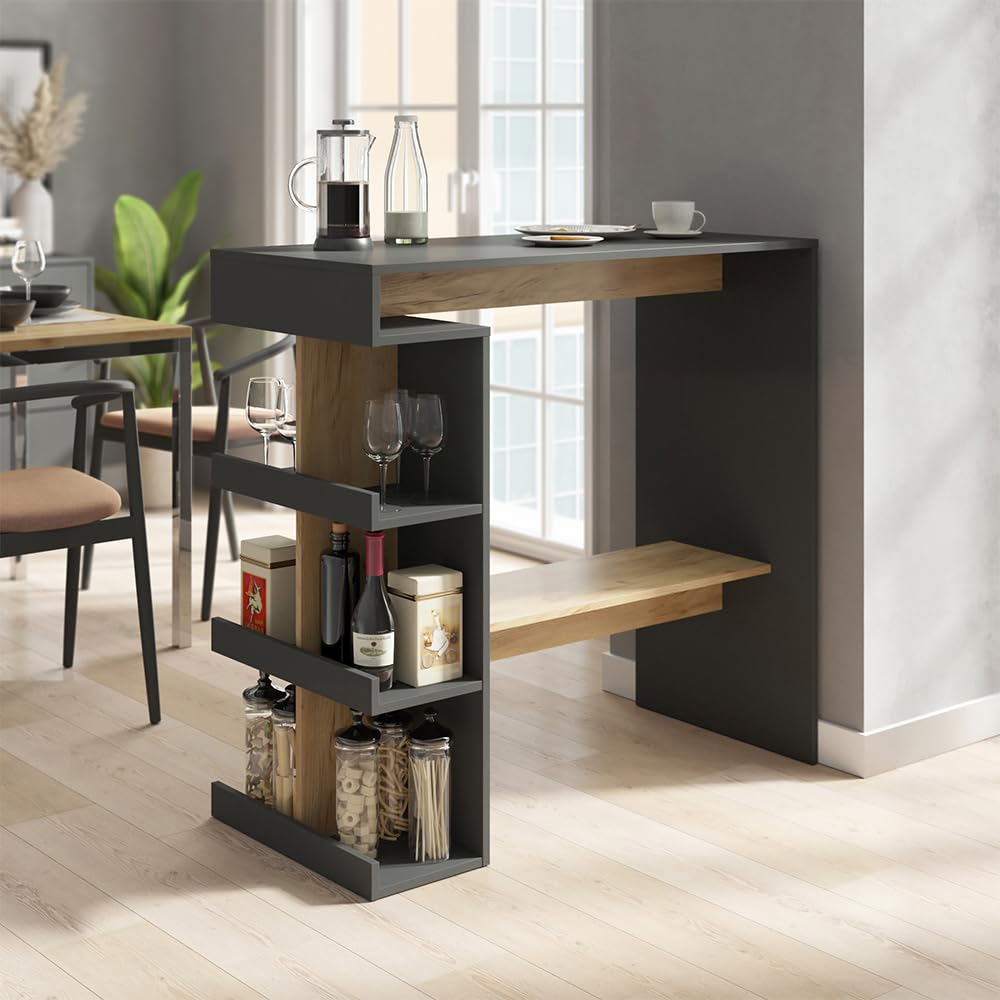 Vicco tavolo bar alto Dana, Antracite/Rovere dorato, 108 x 50 cm, con ripiani aperti per l'utilizzo come tavolo alto
