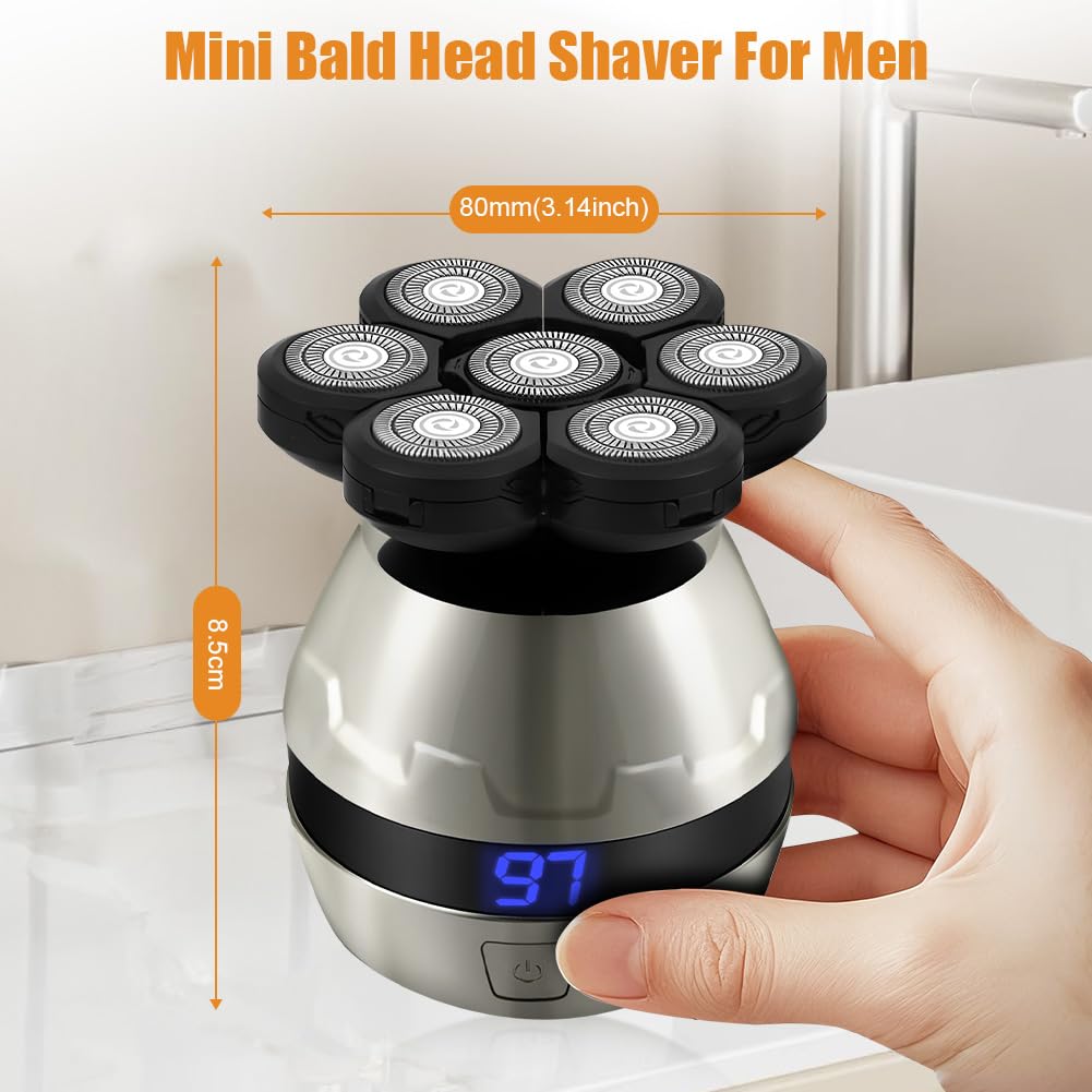 LOPHE Afeitadora Cabeza Hombre, 4D Maquina Afeitar Hombre Calvo, Afeitadora Electrica Cabeza para Calva Facial Barba, 7 Cabezales y Pantalla LED, IPX6 Impermeable en Seco y Húmedo Recargable (8 en 1)