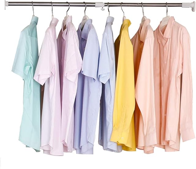 BAOYOUNI Stainless Shower Curtain Rod Straight Oval Head Extendable Window Curtain Tension Rail Bar Clothes Hanger Pole Holder (White, 19.68 to 31.49 Inches)