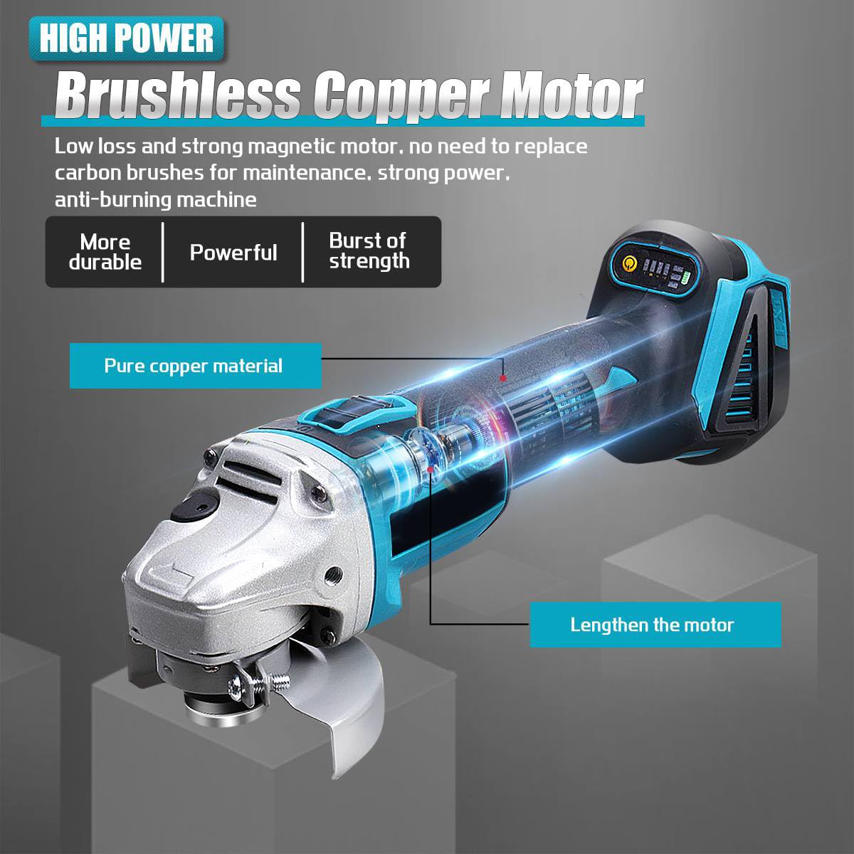 Smerigliatrice Angolare Senza Fili 18V Brushless – 10000 RPM, Disco 125 Mm, 3 Velocità, Compatibile Con Batterie Makita