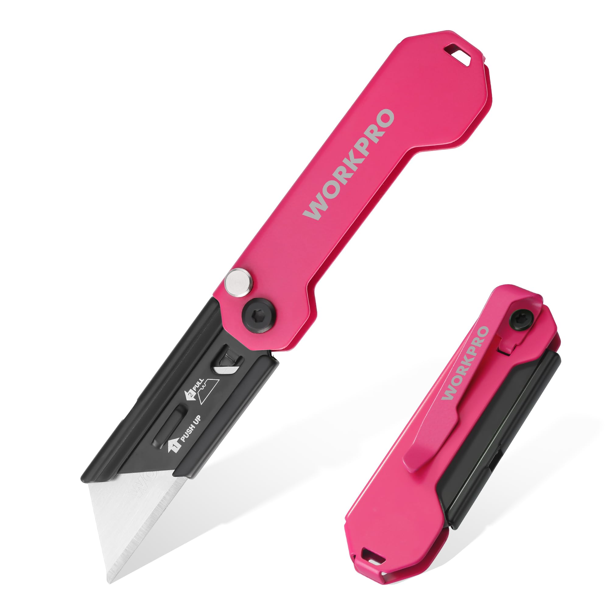 WORKPRO EDC Folding Utility Knife, Mini Box Cutter with Quick Open Axis Lock, Quick Change Blade Razor Knife, Foldable Small Pocket Knife with Belt