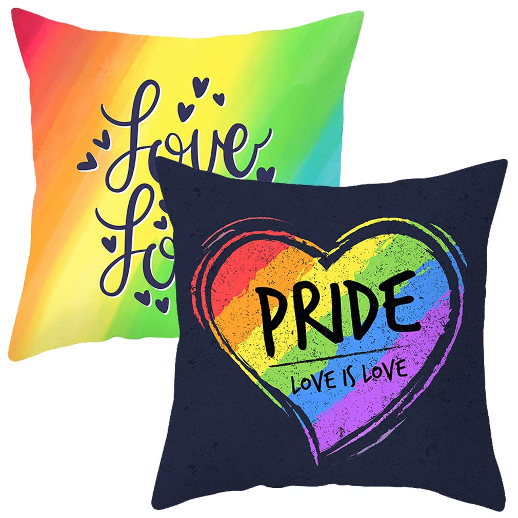 AMOR SPES 2pcs LGBT Rainbow Pillow Covers Gay Pride Home Decor Pillowcase Throw Pillow Cover Cushion Case 18x18 inch